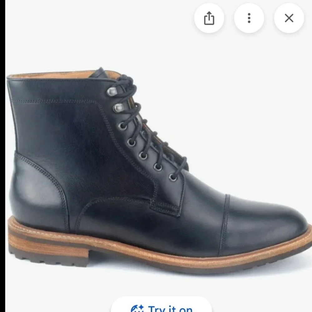 Warfield & Grand Park Mens Black Leather Cap Toe Lace Up Boots 9 32701